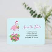 Roze flamingo in Santa Hat Whimsical Kerstmis Save The Date (Staand voorkant)