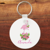 Roze flamingo in Santa Hat Whimsical Kerstmis Sleutelhanger (Voorkant)