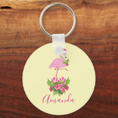 Roze flamingo in Santa Hat Whimsical Kerstmis Sleutelhanger (Voorkant)