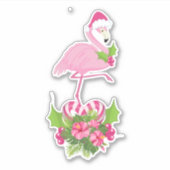 Roze flamingo in Santa Hat Whimsical Kerstmis Sticker (Voorkant)