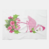 Roze flamingo in Santa Hat Whimsical Kerstmis Theedoek (Horizontaal)