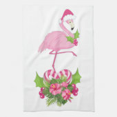 Roze flamingo in Santa Hat Whimsical Kerstmis Theedoek (Verticaal)