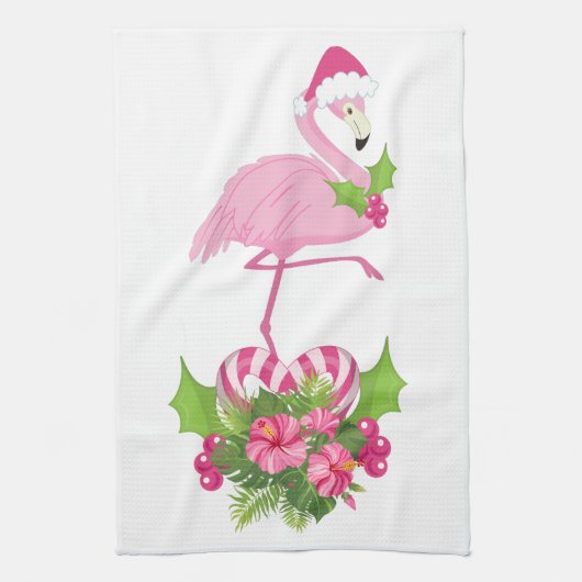 Roze flamingo in Santa Hat Whimsical Kerstmis Theedoek (Verticaal)