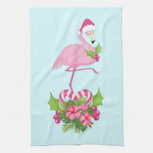 Roze flamingo in Santa Hat Whimsical Kerstmis Theedoek