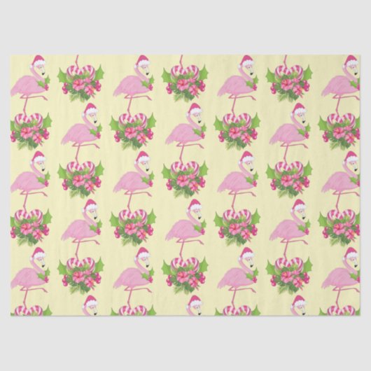 Roze flamingo in Santa Hat Whimsical Kerstmis Tissuepapier (Voorkant)