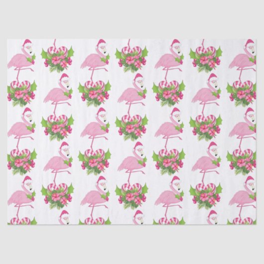 Roze flamingo in Santa Hat Whimsical Kerstmis Tissuepapier (Voorkant)