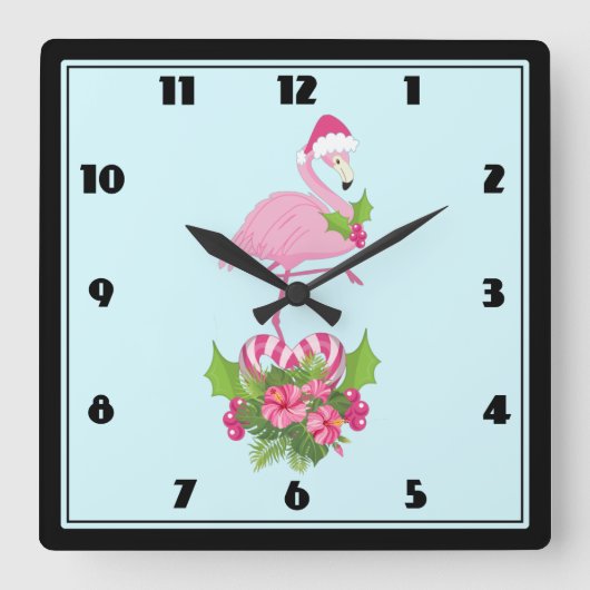 Roze flamingo in Santa Hat Whimsical Kerstmis Vierkante Klok (Voorkant)