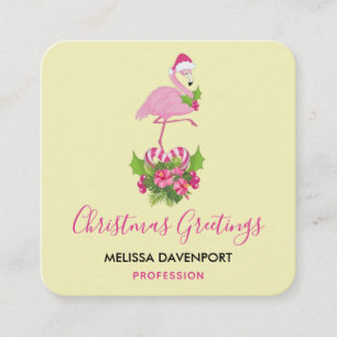 Roze flamingo in Santa Hat Whimsical Kerstmis Vierkante Visitekaartje