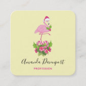 Roze flamingo in Santa Hat Whimsical Kerstmis Vierkante Visitekaartje (Voorkant)