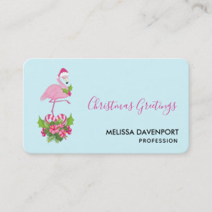 Roze flamingo in Santa Hat Whimsical Kerstmis Visitekaartje