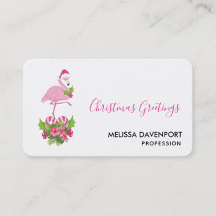 Roze flamingo in Santa Hat Whimsical Kerstmis Visitekaartje