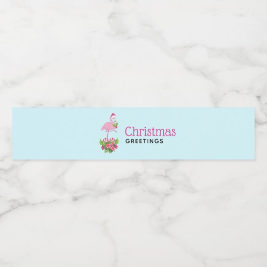 Roze flamingo in Santa Hat Whimsical Kerstmis Waterfles Etiket (Enkel label)