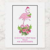 Roze flamingo in Santa Hat Whimsical Kerstmis Wijn Etiket (Enkel label)