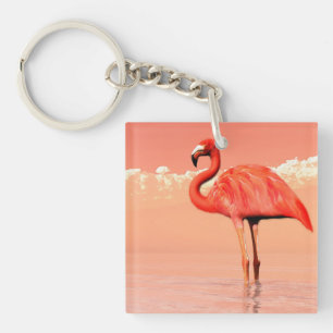 Roze flamingo in water - 3D geeft terug Sleutelhanger