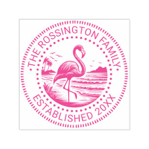Roze Flamingo in Water Familienaam Datum Estd #2CN Zelfinktende Stempel
