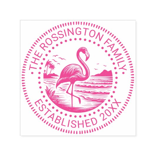 Roze Flamingo in Water Familienaam Datum Estd #2CN Zelfinktende Stempel (Design)