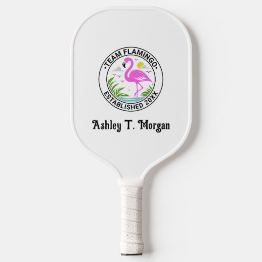 Roze Flamingo in Water Team Naam Datum Est N Pickleball Paddle (Voorkant)