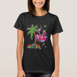 Roze Flamingo Kerst Palm Tree Tropische Kerstmis H T-shirt