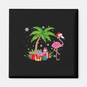 Roze Flamingo Kerst Palmboom Tropisch Kerstmis Fu Magneet