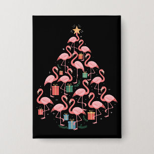 Roze Flamingo Kerstboom Flamingo's Vakantie Button