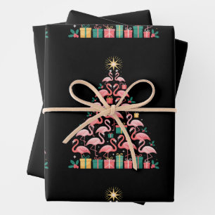 Roze Flamingo Kerstboom Mooie Kerst Vakantie Inpakpapier Vel