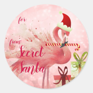 Roze Flamingo Kerstcadeautags Ronde Sticker
