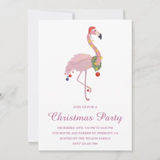 Roze Flamingo Kerstfeest uitnodiging (Voorkant)