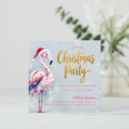 Roze Flamingo Kerstfeest uitnodiging (Staand voorkant)