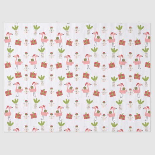 Roze flamingo Kerstmis Snowman Roze Rood Tissuepapier (Voorkant)