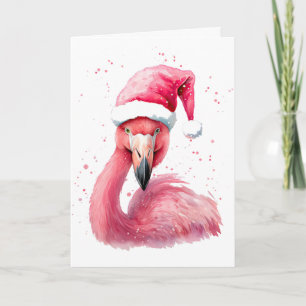 Roze flamingo kerstmuts Vrolijk kerststrand vibe Kaart