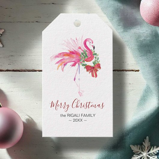 Roze Flamingo Kerstvakantie Cadeaulabel