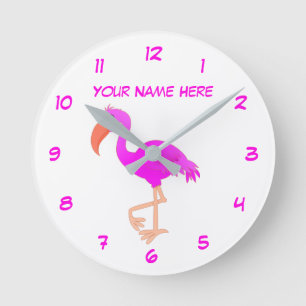 Roze Flamingo Klok Gepersonaliseerde Naam Tekst