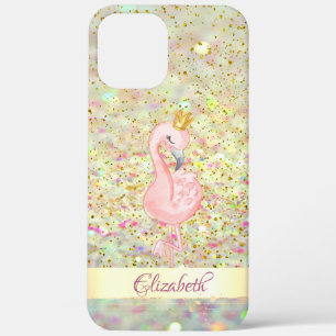 Roze Flamingo Kroon Glitter Bokeh Confetti iPhone 12 Pro Max Hoesje