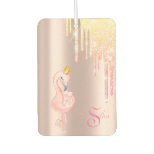 Roze Flamingo Kroon, Roze Goud, Glitterdruppels Luchtverfrisser