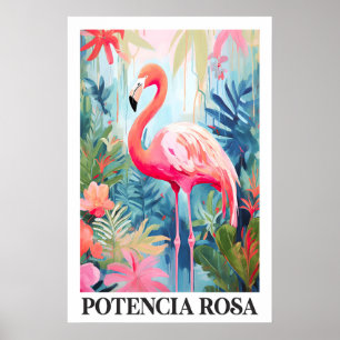 Roze Flamingo Kunstposter Tropische Jungle Bloem Poster