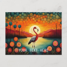 Roze Flamingo Lake Sunset Kleurrijke Bloemen Briefkaart