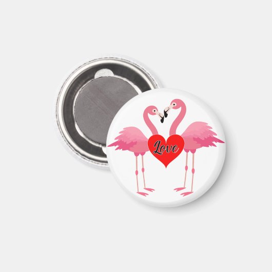 Roze Flamingo Love Design - Magnet: Cirkel Magneet (Voorkant / Achterkant)