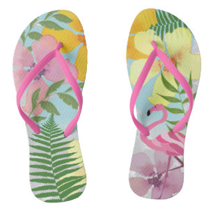 Roze Flamingo Luau Tropische Floral Summer Teenslippers