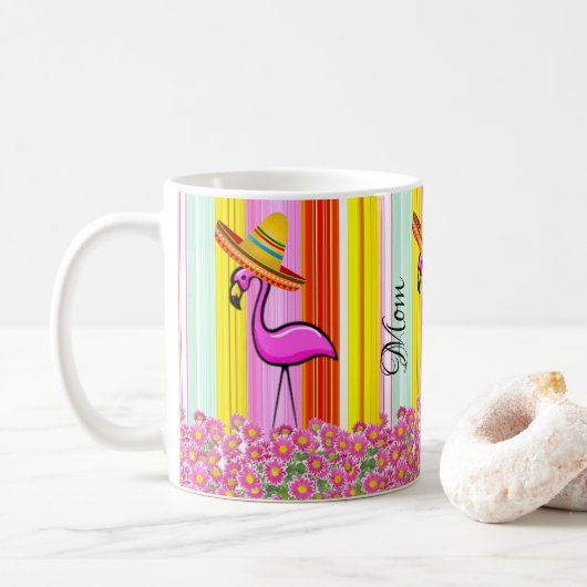 Roze Flamingo Mam Stripe Mok (Met donut)