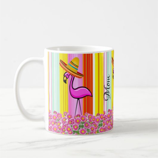 Roze Flamingo Mam Stripe Mok (Links)