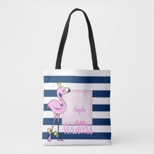 Roze Flamingo,Marineblauwe Strepen,Kleine Prinses Draagtas