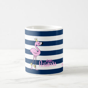Roze Flamingo,Marineblauwe Strepen,Kleine Prinses Koffiemok