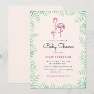 Roze Flamingo Meisje Baby shower Invitation Kaart