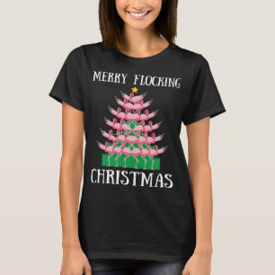 Roze flamingo Merry Flocking kerstboomverlichting T-shirt