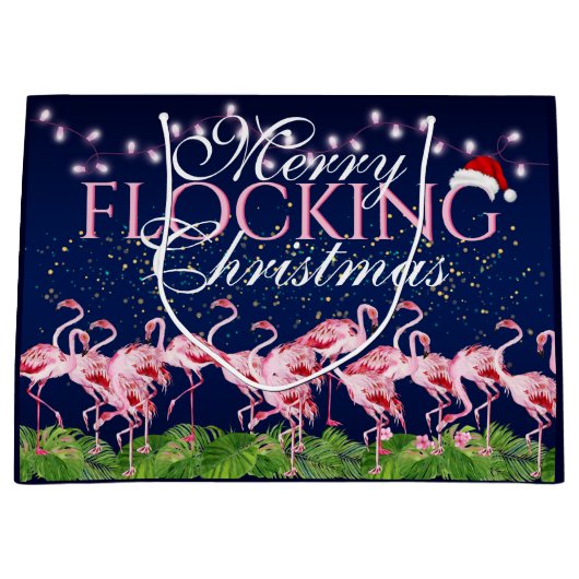 Roze flamingo Merry Flocking Kerstmis Flamingos Groot Cadeauzakje (Voorkant)
