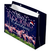 Roze flamingo Merry Flocking Kerstmis Flamingos Groot Cadeauzakje (Voorkant Gekanteld)