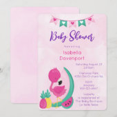 Roze Flamingo met Ananas & Watermeloendouche Kaart (Voorkant / Achterkant)