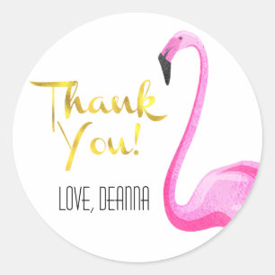 Roze Flamingo met Faux Gold Foil, bedankt Ronde Sticker