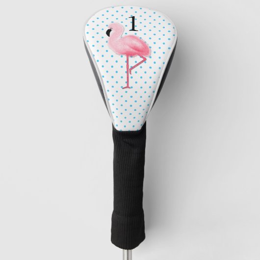 Roze Flamingo met het Hoesje van de Bestuurder van Golfheadcover (Voorkant)