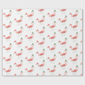 Roze flamingo met kerstpet cadeaupapier (Vlak)